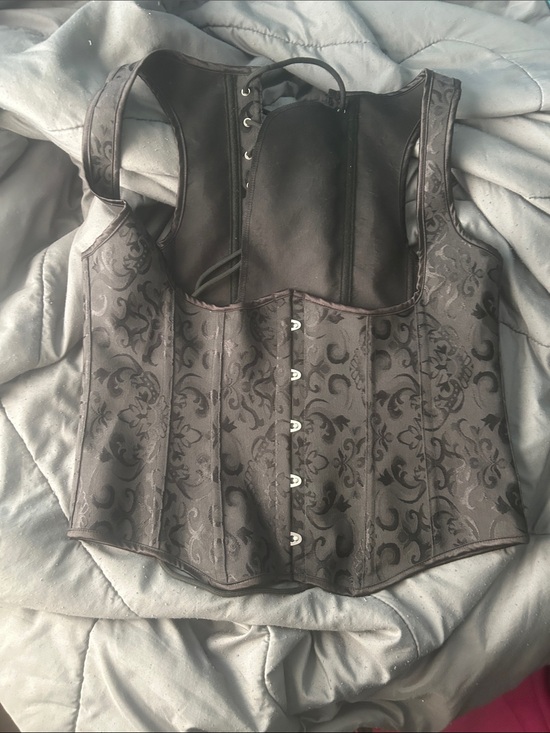 Tops - Embroidered Satin Corset Top in Charcoal